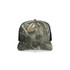 A cap featuring a mesh back with a camouflage design in shades of green and brown. It has a logo on the front.