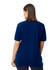 A navy blue polo shirt displayed from the back, featuring short sleeves and a simple design with a logo.