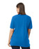 A blue polo shirt featuring a back view of a model. The shirt has short sleeves and a logo.