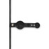 A black charging cable with a leather strap for organisation, featuring a logo on the strap.