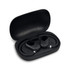 A pair of black Loop Ear Buds in a black charging case. The case is slightly open, revealing the buds inside.
