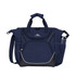 A navy cooler bag with multiple compartments, handles, a shoulder strap, and a drink bottle holder. It features a logo.