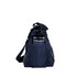A navy bag with a large drink bottle visible in the front pocket. The bag features a logo and includes an adjustable strap.