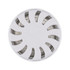 A white fragrance pot with a circular design featuring slits for scent dispersion. It has a metallic base inside.