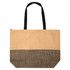 A large zipped tote with a natural and black pattern, featuring two sturdy handles and a branded logo.