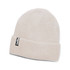 A light grey beanie with a folded cuff and a small logo tag. Ideal for winter wear.