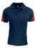 A navy polo shirt with red accents and a logo on the chest. Short sleeves and a classic collar design.