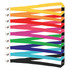 A collection of multi-colored woven lanyards, featuring various vibrant colors and clips at one end.