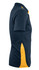 A navy blue polo shirt with yellow accents, featuring a branded logo on the chest.