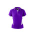 A purple polo shirt with white accents and a logo on the chest. Features a collar and three-button placket.