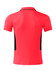 A red men's polo shirt with black side panels and a collar, featuring a logo on the back.