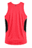 A red singlet with black side panels and a branded logo on the back.