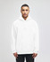 A grey pullover hooded sweatshirt with a front pocket and a logo on the sleeve.