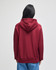 A red pullover hooded sweatshirt with a back view, featuring a hood and relaxed fit.