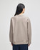 A grey adult crew sweatshirt with a casual fit, featuring a simple design and a logo on the back.