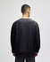A black crew sweatshirt with a relaxed fit, featuring long sleeves and a back view. It has a logo.