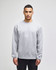 A grey crewneck sweatshirt with a logo, featuring long sleeves and a relaxed fit.