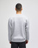 A grey adult crewneck sweatshirt, featuring a simple design and a logo on the back.
