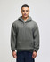 A hooded sweatshirt in a dark green colour, featuring a front pocket and a branded logo.