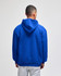 A blue pullover hooded sweatshirt viewed from the back, featuring a hood and a relaxed fit.