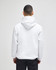 A white pullover hooded sweatshirt displayed from the back, featuring a hood and a relaxed fit.