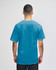 A men's short-sleeve t-shirt in a vibrant turquoise colour, featuring a logo on the back.