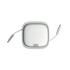 A retractable cable set in silver with two connectors, housed in a compact, square case. The product features a logo.