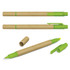 A set of Kraft Pen Highlighters in green and brown, featuring a logo, with caps on and off.