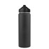 A drink bottle with a sleek black design, featuring a black lid and a smooth matte finish.