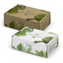 Two die cut boxes with locking lids featuring tropical leaf designs, one in brown and the other in white. Each includes a logo.