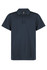 A navy blue polo shirt with a collared neckline and three buttons. Features branding on the collar.