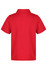 A red polo shirt with a collar and short sleeves. Features a branded logo.