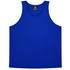 A blue singlet featuring a round neck and sleeveless design, with a branding label inside.