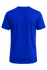 A bright blue t-shirt with a crew neck and short sleeves, featuring a branding logo on the back.
