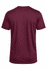 A burgundy men's t-shirt with a smooth, plain back and short sleeves, featuring a logo on the tag.