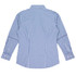 A long-sleeve button-up shirt in blue and white checked pattern, featuring a classic collar and a logo.