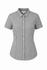A short-sleeve shirt featuring a classic black and white check pattern with a buttoned front, and a logo.