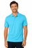 A light blue polo shirt for men, featuring a collar and short sleeves, with a logo on the chest.