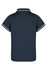 A navy polo shirt with a collar and contrasting trim, featuring a logo on the back.