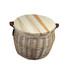 A wicker cooler basket with a wooden lid and leather handles, featuring a natural colour scheme.
