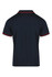 A navy polo shirt with red accents, featuring a collar and short sleeves. The shirt has a logo on it.