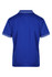 A blue polo shirt with contrasting white trim and a logo on the chest, featuring a classic style and back view.