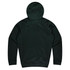 A dark green hoodie featuring a smooth fabric and a hood, with a plain back design.