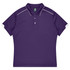A purple polo shirt featuring a collar and white accents, designed as a sports uniform. It has a branding logo.
