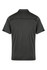 A dark green polo shirt with a classic collar and short sleeves, featuring a logo on the back.