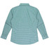 A long-sleeve button-up shirt featuring a green and blue checked pattern, with a collar and button cuffs.
