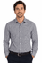 A long-sleeve button-up shirt in a navy and white check pattern, with a slim fit design and a branded logo.