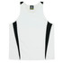 A white singlet featuring black side panels and a logo at the collar. Suitable for kids.