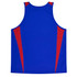 A blue singlet with red side panels and a slightly streamlined design, featuring a logo.