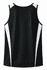 A black singlet featuring white side panels and a small logo. Suitable for men's casual wear or sports activities.